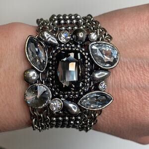 Women’s Silver-Tone Multi-Chain Cuff Bracelet w/ Crystal Embellishments OS